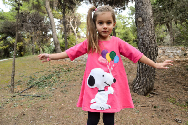 Snoopy shirt Snoopy applique Snoopy with ballons Pink dress Handmade dress Toddler dress Spring dress Happy clothes Felted applique clothes