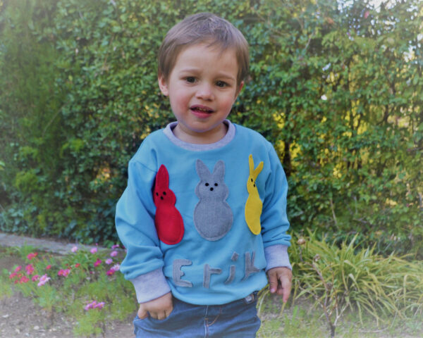 Easter bunny, Easter Bunny shirt, Personalized Easter Shirt, Baby boy Toddler Shirt, Blue sweatshirt, Spring sweatshirt, Colorful bunnies