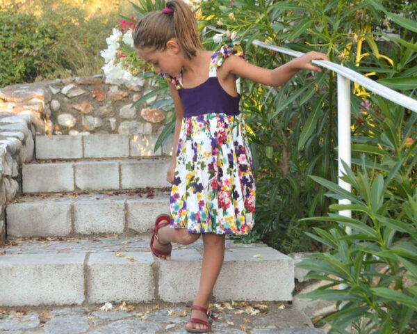 Rose dress, toddler dress, summer dress, romantic dress, party dress, vintage dress, floral dress, flutter sleeve, purple flowers, colorful