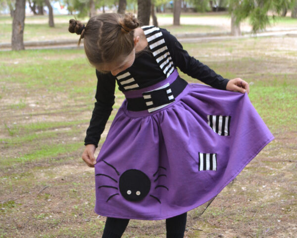 Halloween witch dress Rustic Halloween Halloween outfit Witch skirt Spider dress Spider party Halloween party Purple pinafore Which costume