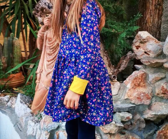 Floral dress, City dress, girl's dress, toddler dress, long sleeve, blue flowers, Spring dress,  autumn dress, every day wear. blossom dress