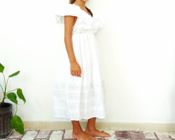 White bohemian boho dress, flower girl, wedding dress, christening outfit, baptism dress, special occasion, vintage dress, sundress