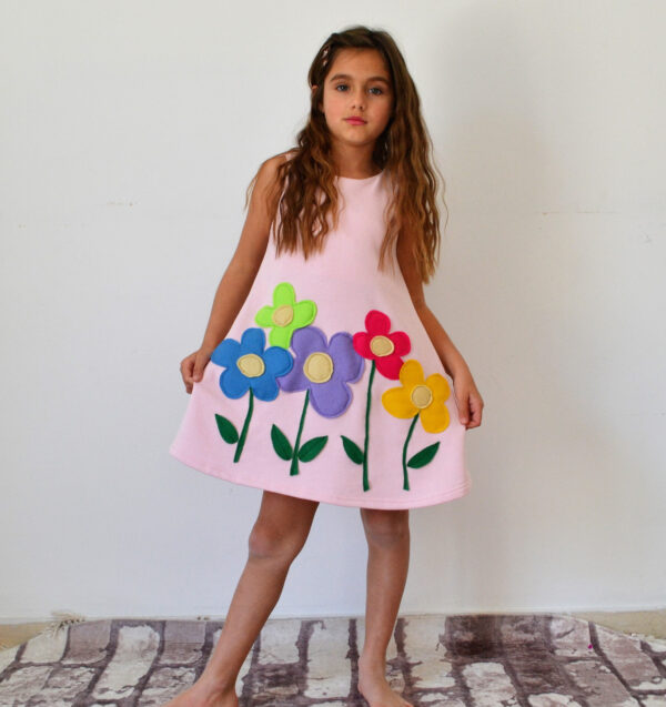 Flower dress Spring dress Blossom dress Pink dress Spring outfit Easter gift Colorful flowers Applique flowers Summer clothes Girl's dress