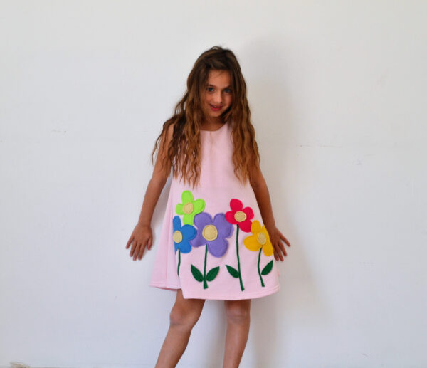 Flower dress Spring dress Blossom dress Pink dress Spring outfit Easter gift Colorful flowers Applique flowers Summer clothes Girl's dress