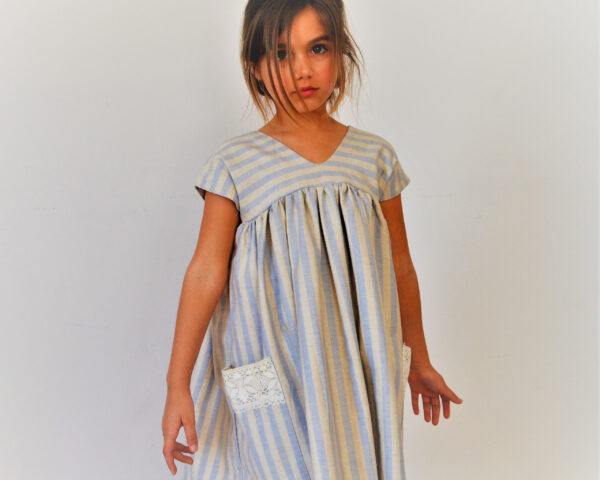 Linen dress Summer linen dress Striped linen fabric Linen dress with pockets Girls clothing Toddler dress Gift for girl Toddler girl clothes