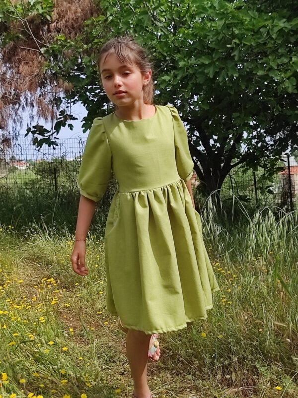 Green linen dress