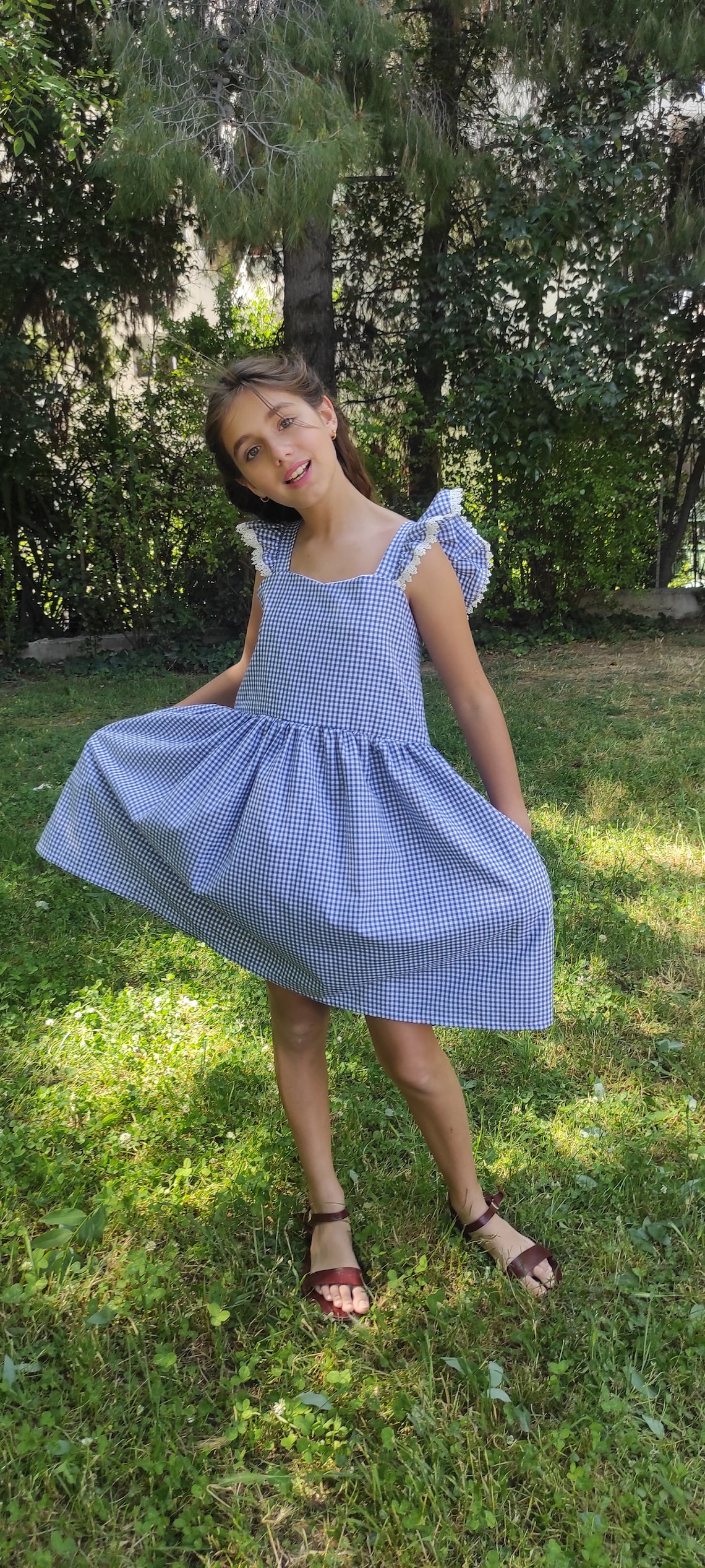 Blue checked dress – Happy Button Store